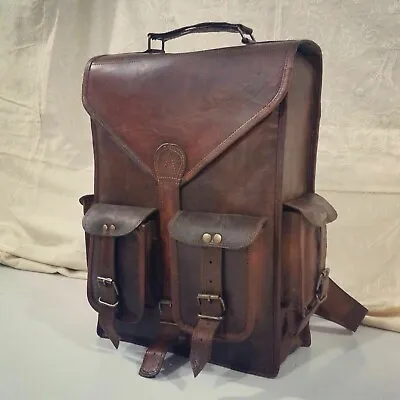 Real Genuine Men's Leather Backpack Bag Satchel Briefcase Laptop Brown Vintage • £40.80