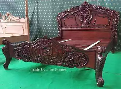 USA Queen 60 X80   Mahogany Wooden Baroque Oriental French Designer Rococo Bed  • $2272.59