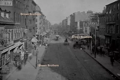 1900 Old NY Street Scene Albany Horse Drawn Trolley Glass Camera Negative • $4.98