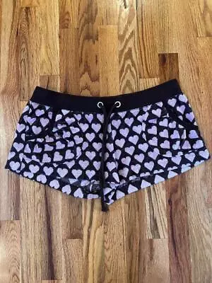 Vintage Y2K Juicy Couture Pink & Brown Hearts Terry Cloth Drawstring Shorts - XL • $25