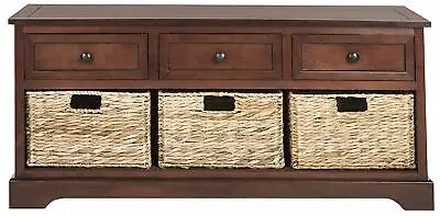 Dark Cherry Wooden Storage Bench Entryway Seat Shoe Baskets Mud Room Bedroom • $332.90