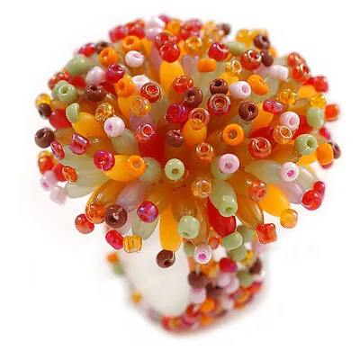 40mm Diameter/Orange/Red/Green/Brown Acrylic/Glass Bead Daisy Flower Flex Ring • £9.90