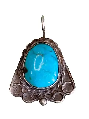 Vintage Tribal Sterling Silver Turquoise Stone Pendant Unsigned Navajo • $65
