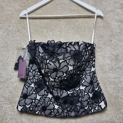 Coast Strapless Top Size 12 Candice Bustier Silk Lace Black Whit Floral Event  • £27.99