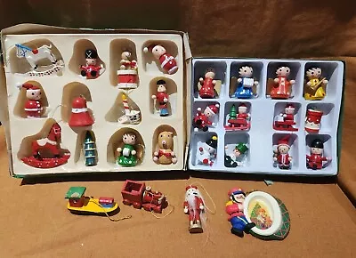 Vintage Wooden Christmas Hanging Ornaments Decorations In Box 27 Piece Bulk • $44.50