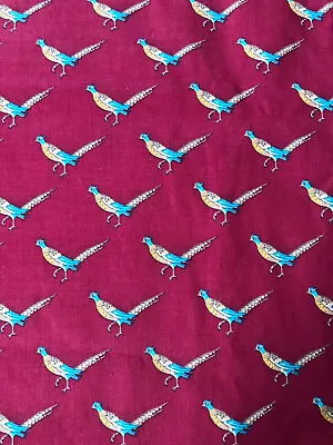 Vintage Joan Kessler Concord Fabric Pheasants Game Birds Dark Red 44 X 88 Cotton • $15.99