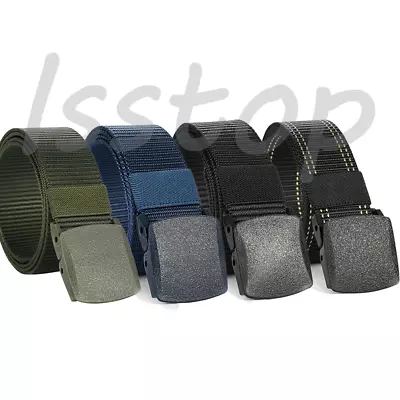 Men's Plastic Tactical Belt Cam Buckle Nylon Canvas Webbing Outdoor Waistband US • $6.99