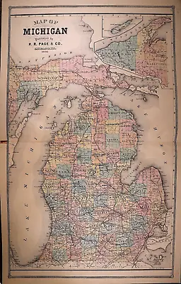 Dated 1886 ~ MICHIGAN - RAILROAD & TOWNSHIP MAP (17x27) -#004 • $45.95