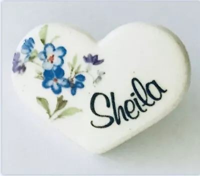 Sheila Love Heart Gift Name Pin Badge Rare Vintage With Flowers (H1) • $9.99