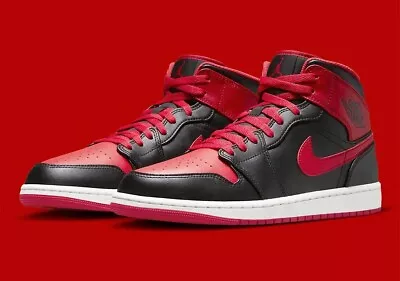 Air Jordan 1 Mid  Bred Shoes Black Fire Red White Men's Sizes New DQ8426-060 • $104.99