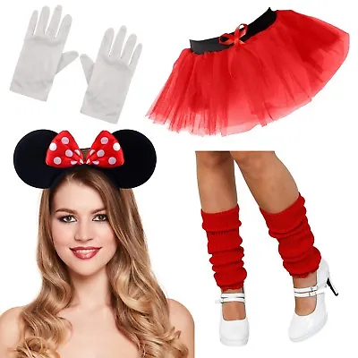 Minnie Mouse Red Polka Dot Costume: Women's Fancy Dress Ears Legwarmers Party • £15.98