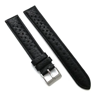 £15.95 • Buy RALLY Racing Black GENUINE LEATHER Watch STRAP Perforated Holes - Vintage Style 