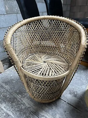 Vintage Retro Wicker Barrel Chair Bamboo Cane Peacock Style 70s  • £69.99