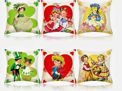 6 Pcs Vintage Valentine's Day St. Patrick's Day Easter Pillow Cover  18 X 18 Inc • $7.99