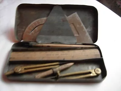 Antique Relfe Bros' Preparatory Set Mathematical Instruments Nickel Protractors • £35