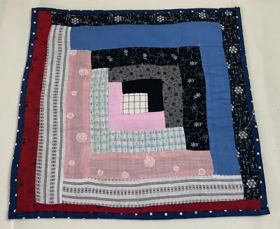 Vintage Patchwork Quilt Table Topper Log Cabin Early Calico Prints Blue Black • $11.95