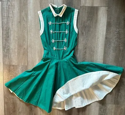 Vintage Women’s Majorette Drum Line Uniform Dress Green And Off White Size XS • $64.99