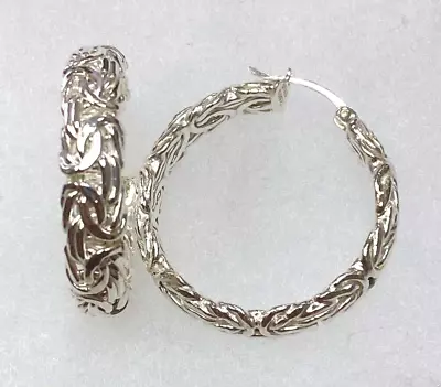 HSN Sevilla Silver 14K Gold Over Sterling Silver 30mm Byzantine Hoop Earrings • $12.99