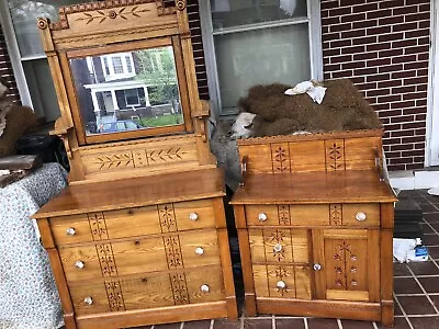 Antique Oak Wash Stand  And Dresser With Mirror • $650