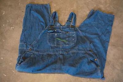 Vintage Key Imperial Blue Denim Medium Wash Size 54x30 Bib Overalls WorkWear • $14.50