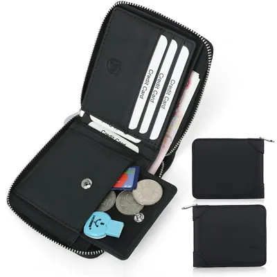 $28.99 • Buy RFID Men's Leather Small Wallet Slim Purse Zip Around Credit Card Coins Holder