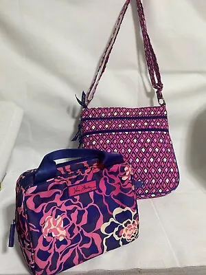 Vera Bradley Katalina Pink Pattern Triple Zip Hipster And O-T-G Insulated Bag • $38.68