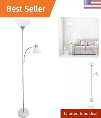 Floor Lamp With Reading Light - Adjustable Arm 3-Way Energy Efficient - Silver • $56.99