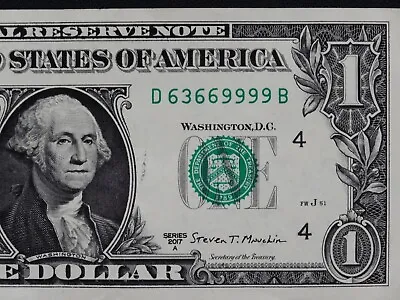 TRIPLE QUAD Fancy Serial Number One Dollar Bill 63669999 ALL DIGIT MULTIPLE OF 3 • $19.99