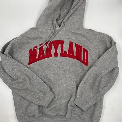 University Of Maryland Mens Pullover Hoodie Size M Gray Cotton Stretch Fleece • $18.99