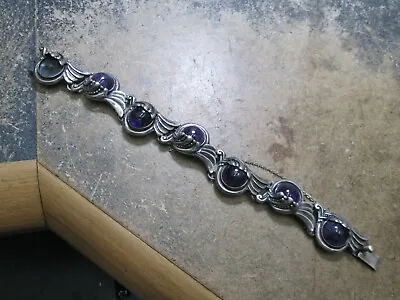 Margot De Taxco Mexican Amethysts Designer Sterling Silver Bracelet 45 Grams • $295