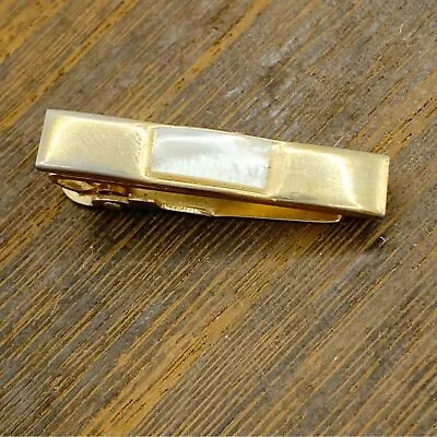 Vintage MCM Gold Tone Mother Of Pearl Inlay Short Tie Bar Clip • $11.99