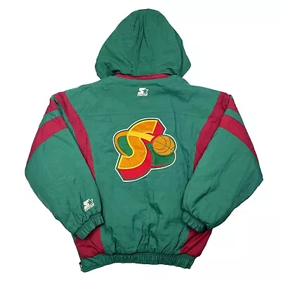 Vtg Rare NBA Seattle SuperSonics Starter Puffer Pull Over Jacket Mens Large  • $300