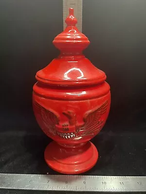 Vintage Red Ceramic Urn Ginger Jar With Black Eagle Shield Signed Billy Gore • $15