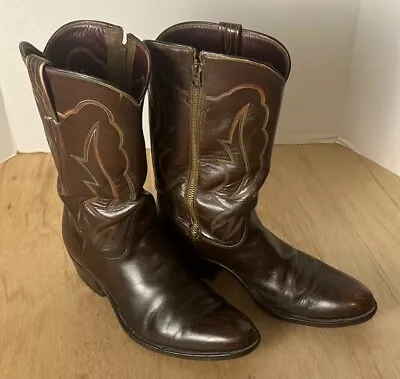 Vintage Cat Paw Side Zip Western Boots Mens Size 10.5 Brown Embroidered Rustic • $79.99