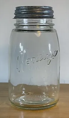 Vintage Clear HERITAGE GLASS STORAGE Quart Mason Glass Jar ~ Mint ~ NOS Zinc Lid • $11.25