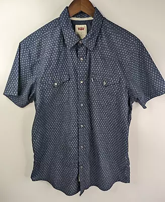 Levis Pearl Snap Short Sleeve Western Shirt Men’s Size Medium Blue Geometric • $15.99