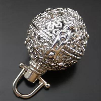 2 Silver Hollow Harmony Mexican Bola Ball Brass Flower Locket Charm DIY 27*25mm • $5.41