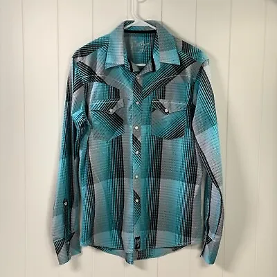 Wrangler Rock 47 Men's Western Shirt Size Medium Long Sleeve Pearl Snaps Cotton • $12