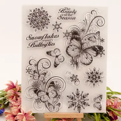 £3.89 • Buy Butterfly Snowflake Silicone Clear Stamp For Scrapbooking Embossing Card Craft