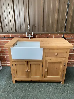 £1295 • Buy 4ft Freestanding Solid Wood Kitchen Unit Belfast Sink Medium Oak Inc Taps