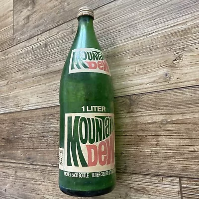 Mountain Dew 1 Liter Green Glass Bottle W/ Cap  11.75  Tall Very Dirty USED #2 • $8