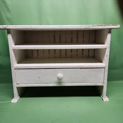Farmhouse Wooden White Shabby Chic Shelf W/Drawer Countertop • $79.99