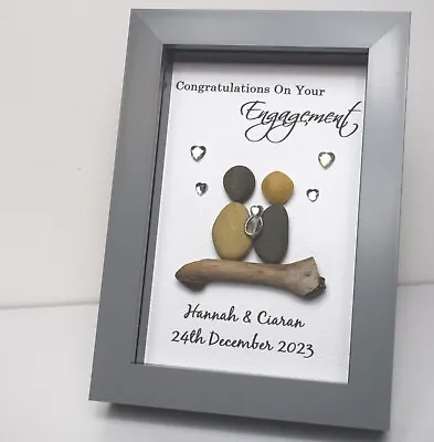 Engagement Personalised Framed Pebble Special Present Gift For Couple Picture • £13.95