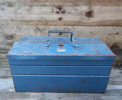 Vintage Traditional Heavy Duty Blue Metal Lockable Cantilever Tool Box Patina • £18