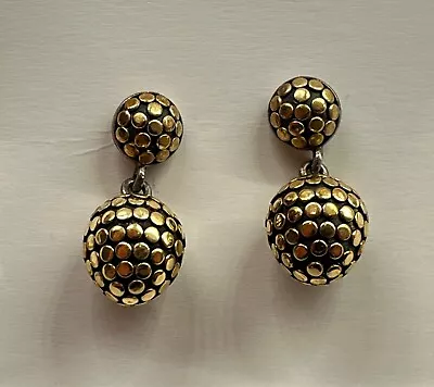 John Hardy Two-Tone Sterling & 18k Yellow Gold Dot Ball Drop Earrings • $225