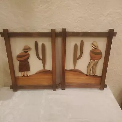 Pair Vtg  Folk  Art Marketry  Mcm Midwestern Art  Work • $49.99