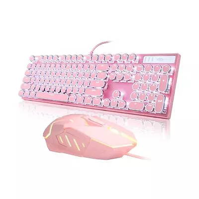 Retro Typewriter Keyboard And Mouse Combo Cute Pink Keyboard With Linear Red... • $78.97