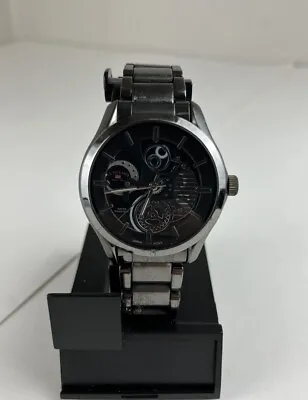 Men’s Gunmetal Skeleton Dress Watch Quartz 8307 • $19.99