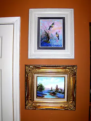 Gorgeous Ornate Gold Frame Bluebonnet Cactus Pond Yucca Blooming Oil Painting VT • $180