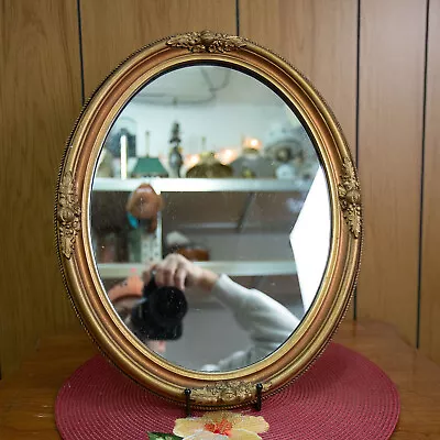 VTG Gold Mirror Plaster Chalkware Rococo Baroque Ornate Wall Mirror 16.5  X 13  • $34.99